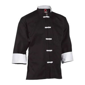 Competition Kung Fu Uniform All Black with White Cuff & Button