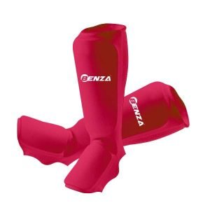 Alternative view of Cotton Shin Pads with instep for karate, taekwondo, judo Red