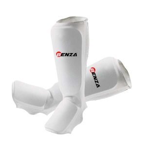 Cotton Shin Pads White with instep for karate, taekwondo, judo